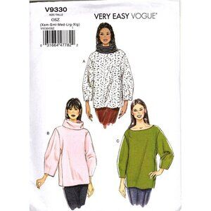 Very Easy Vogue V9330 Misses XS to XL Casual Tops Uncut Sewing Pattern